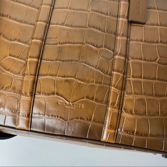 Coach Brown Croc-Embossed Laptop Bag - Picture 13 of 14